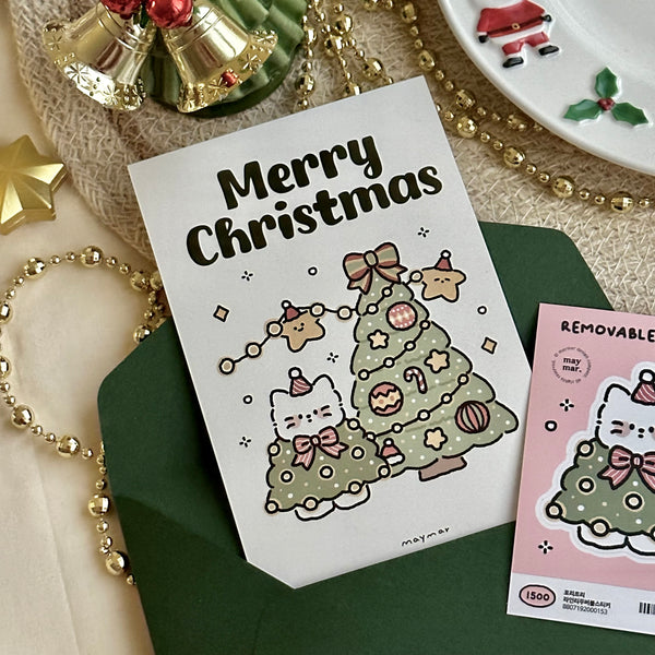 maymar/ Christmas Card Set / Cat Christmas Tree (White)