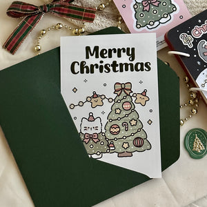 maymar/ Christmas Card Set / Cat Christmas Tree (White)