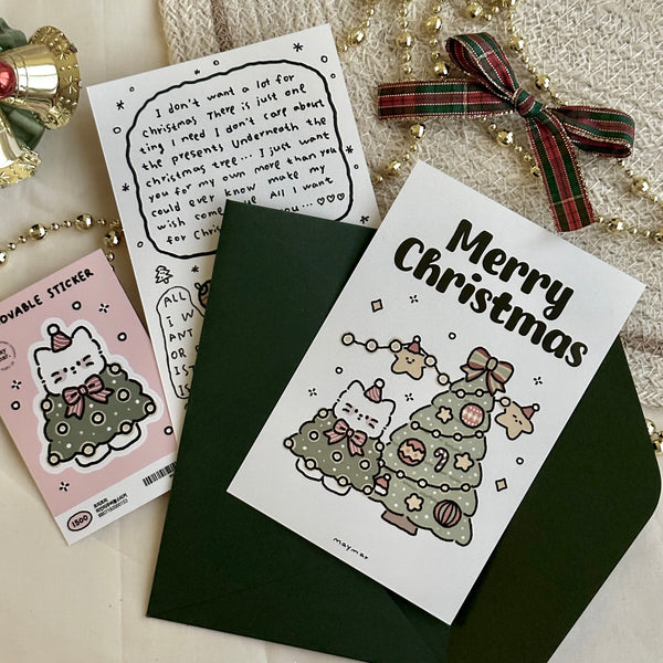 maymar/ Christmas Card Set / Cat Christmas Tree (White)