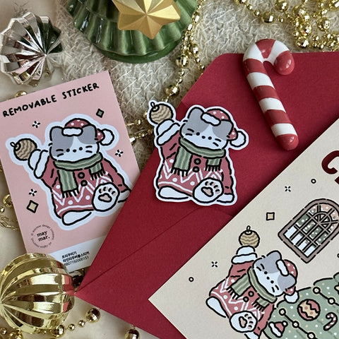 maymar/ Christmas Removable Sticker 單個貼紙/ Christmas Cat in Knit