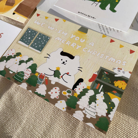 瓦片的瓦 / 聖誕明信片 -貓貓畫聖誕樹