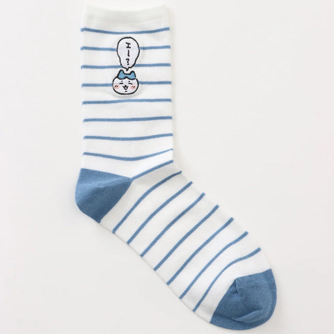 chiikawa/ 小八 刺繡條紋中筒襪
