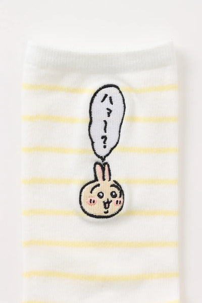 chiikawa/ 兔兔 刺繡條紋中筒襪