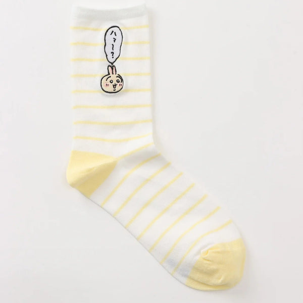chiikawa/ 兔兔 刺繡條紋中筒襪