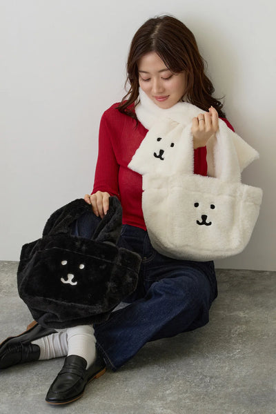 [預購] nagano / 白熊 毛絨圍巾 / 黑色