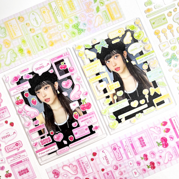 Cherry&Night/ pixel love deco stickers - pink / green