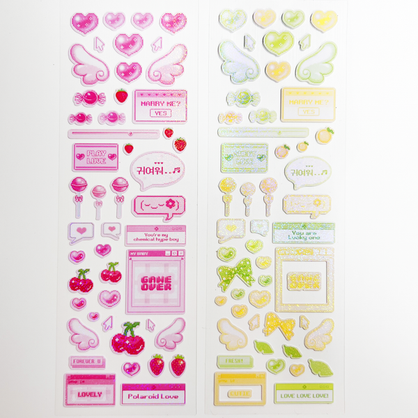 Cherry&Night/ pixel love deco stickers - pink / green