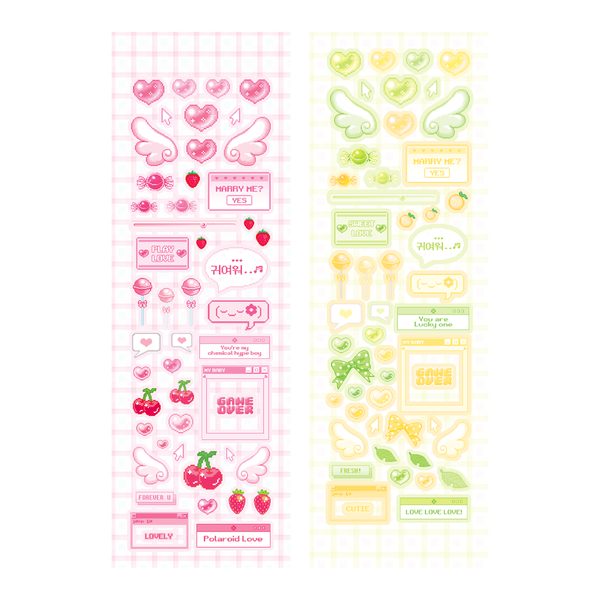 Cherry&Night/ pixel love deco stickers - pink / green