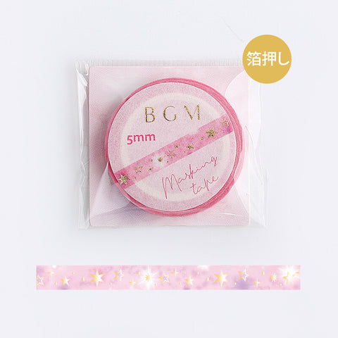 BGM /  Washi Tape Life Foil Stamping Pink Stardust 5mm 和紙膠帶