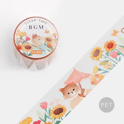 BGM / Clear Tape - Sun Flower Cat 30mm PET膠帶