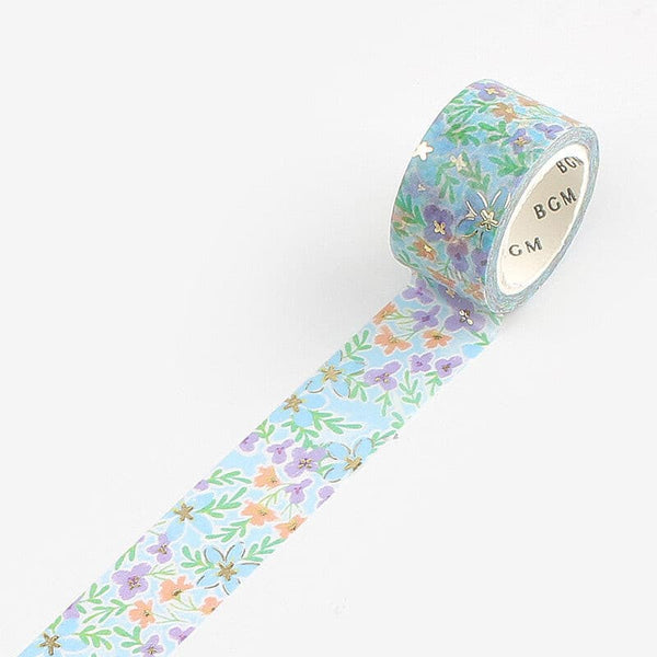 BGM / Washi Tape Life Foil Stamping Flower Garden Blue 20mm 和紙膠帶