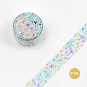 BGM / Washi Tape Life Foil Stamping Flower Garden Blue 20mm 和紙膠帶