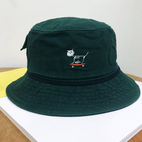 瓦片的瓦 / 貓咪化石溜滑板口袋鉻綠漁夫帽.