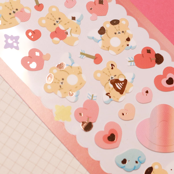 pompomroom/ cupid teddy rose gold stickers 貼紙