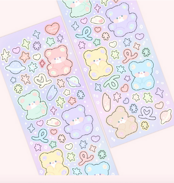 Rayeon Fancy / Pastel bear ver2 stickers - star coating.